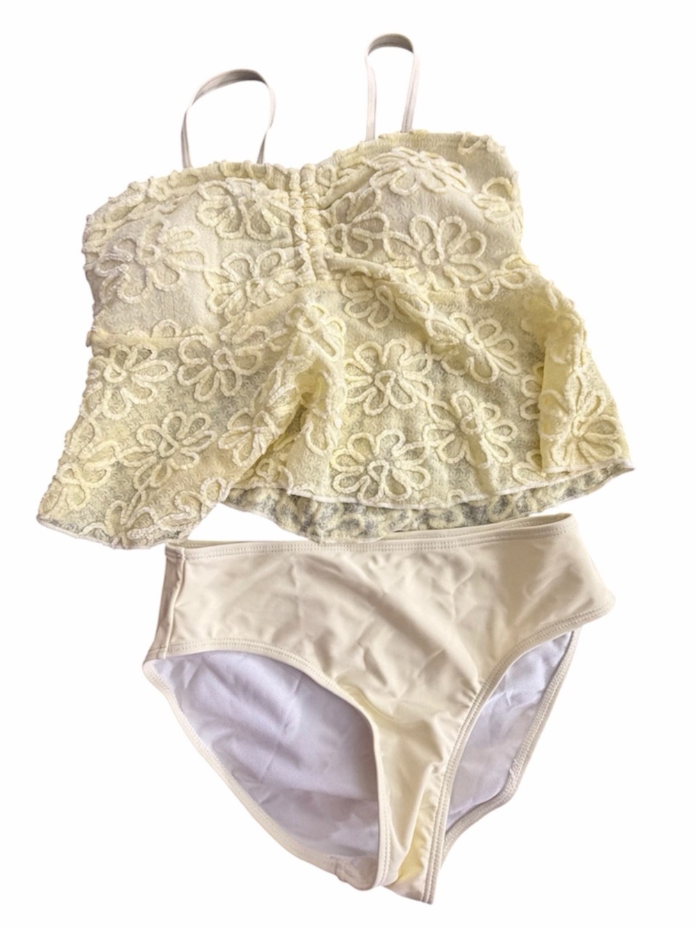 SHEIN 2pcs/Set Teen Girl Fashion Knitted Sunflower Bikini Yellow Ruffle Trim 14Y